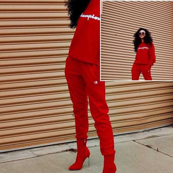 champion red sweatsuit